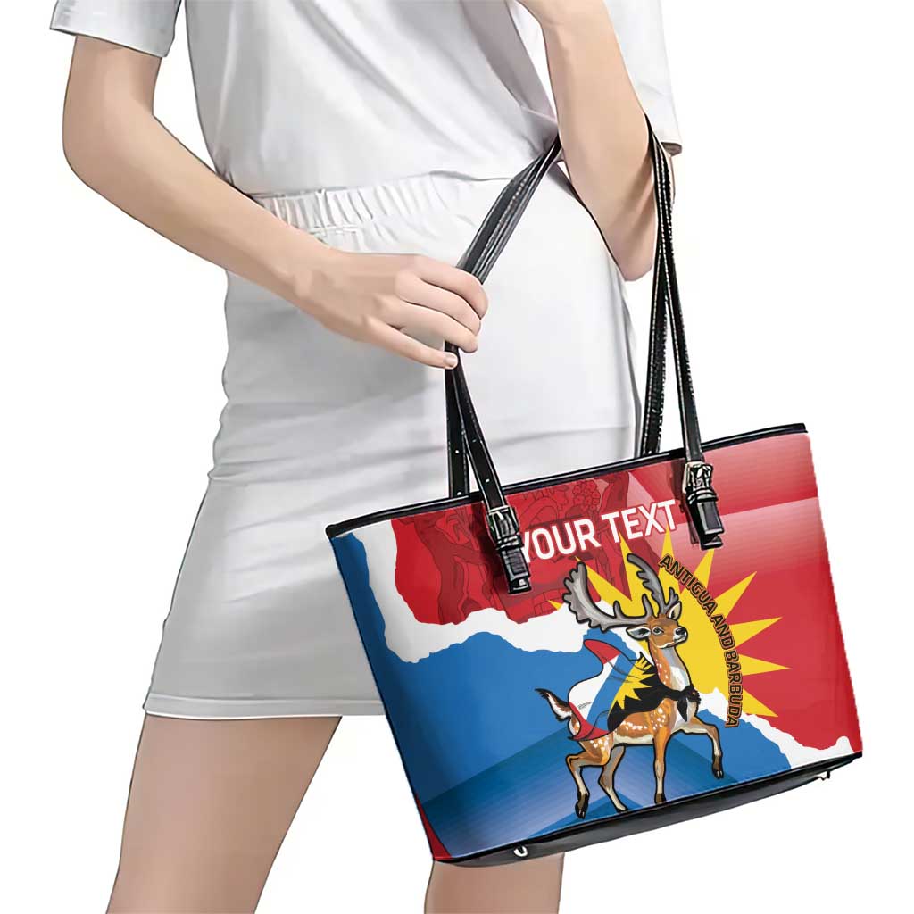 Personalised Antigua and Barbuda Independence Day Leather Tote Bag Fallow Deer With Flag LT14