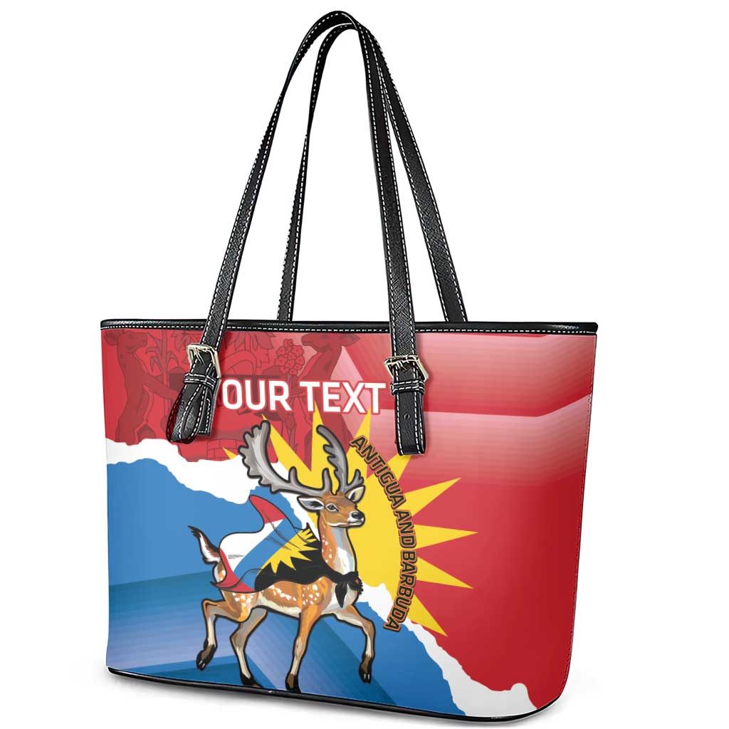 Personalised Antigua and Barbuda Independence Day Leather Tote Bag Fallow Deer With Flag LT14