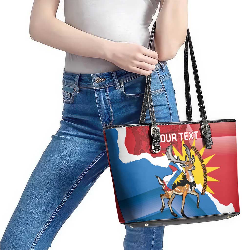 Personalised Antigua and Barbuda Independence Day Leather Tote Bag Fallow Deer With Flag LT14