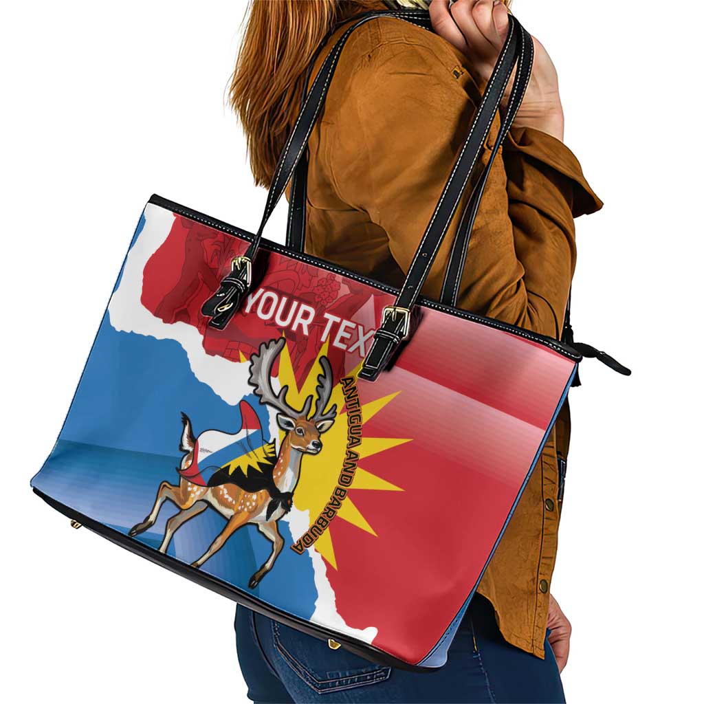 Personalised Antigua and Barbuda Independence Day Leather Tote Bag Fallow Deer With Flag LT14