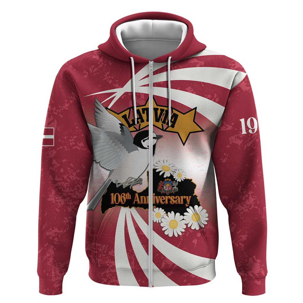 Personalised Latvia Independence Day Hoodie Latvija White Wagtail With Map 106th Anniversary LT14