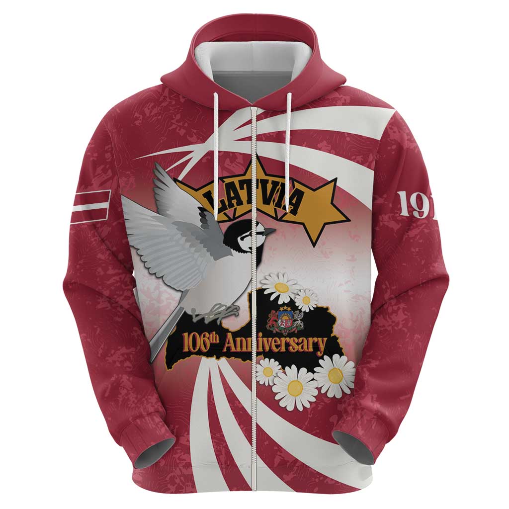Personalised Latvia Independence Day Hoodie Latvija White Wagtail With Map 106th Anniversary LT14