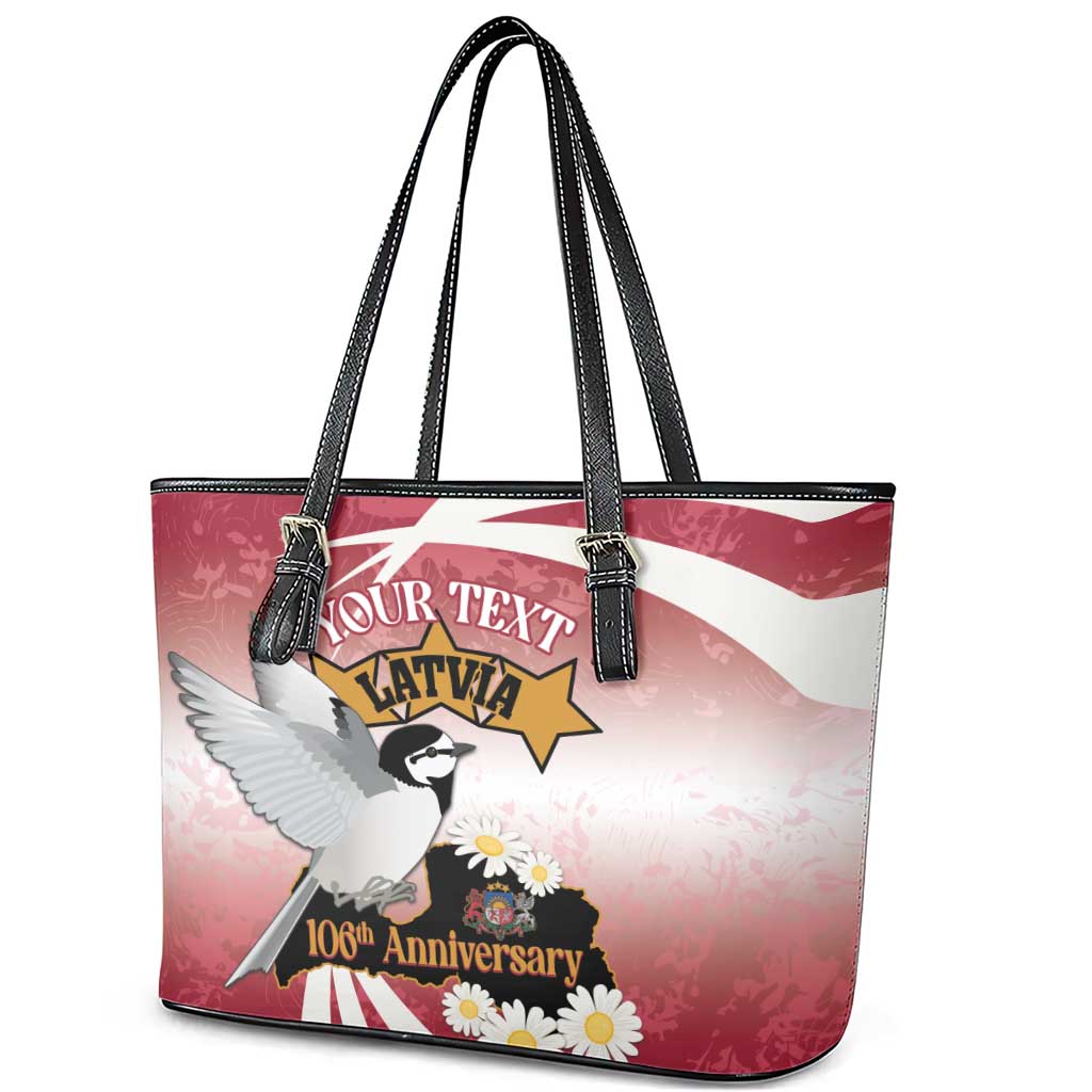 Personalised Latvia Independence Day Leather Tote Bag Latvija White Wagtail With Map 106th Anniversary LT14