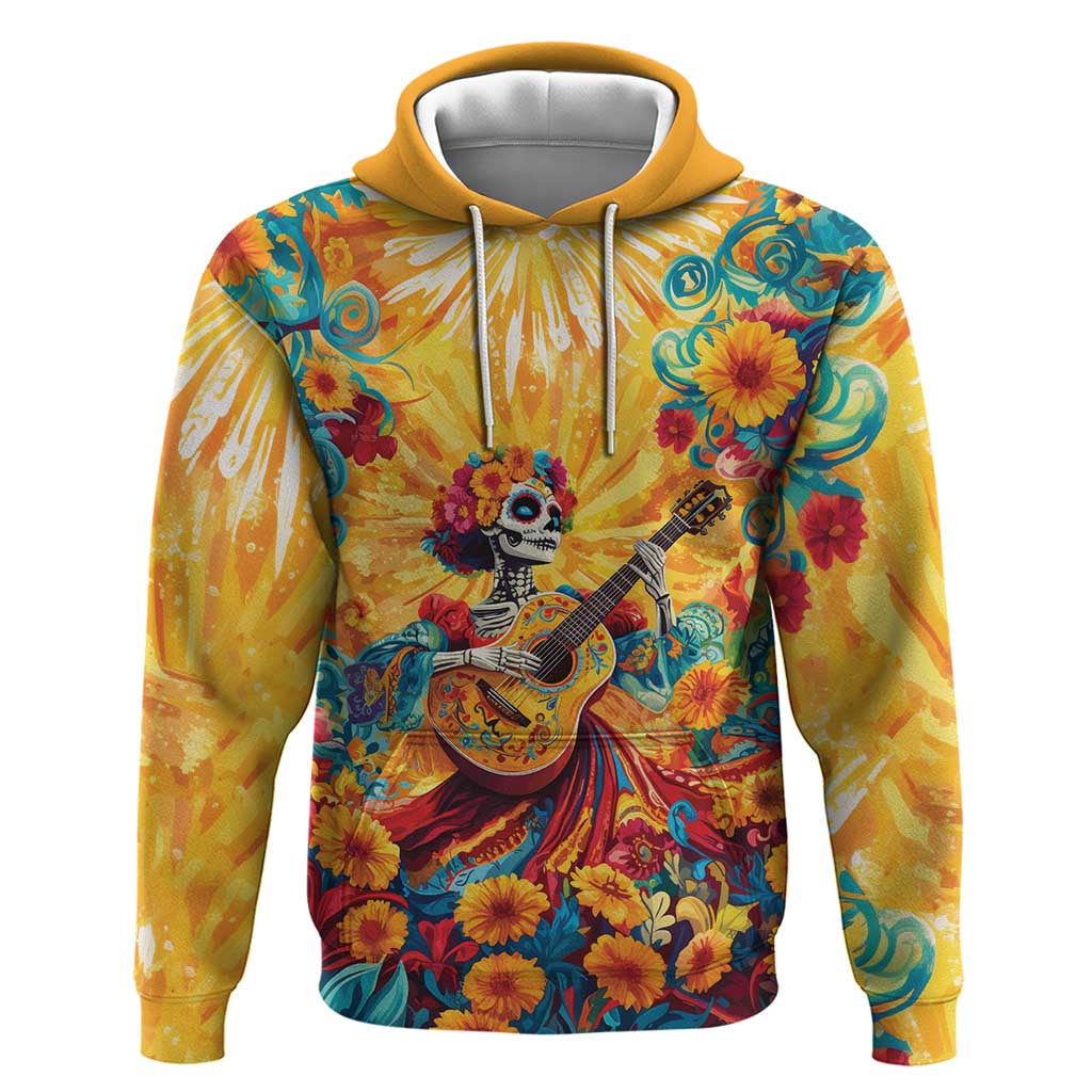 Mexico Day Of The Dead Hoodie Sugar Skull Girl With Guitar Colorful Vibes LT14