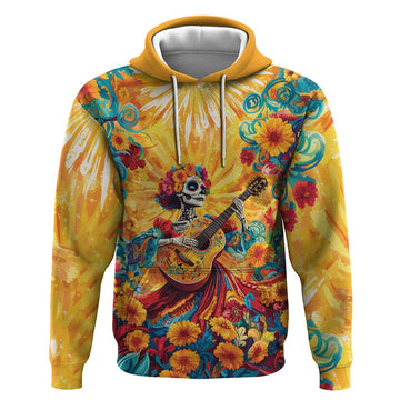 Mexico Day Of The Dead Hoodie Sugar Skull Girl With Guitar Colorful Vibes LT14