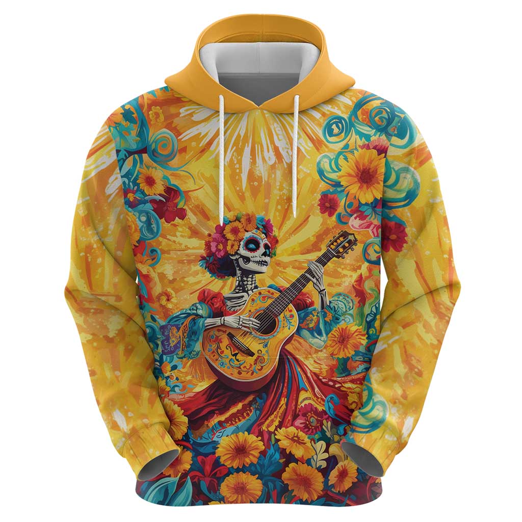 Mexico Day Of The Dead Hoodie Sugar Skull Girl With Guitar Colorful Vibes LT14