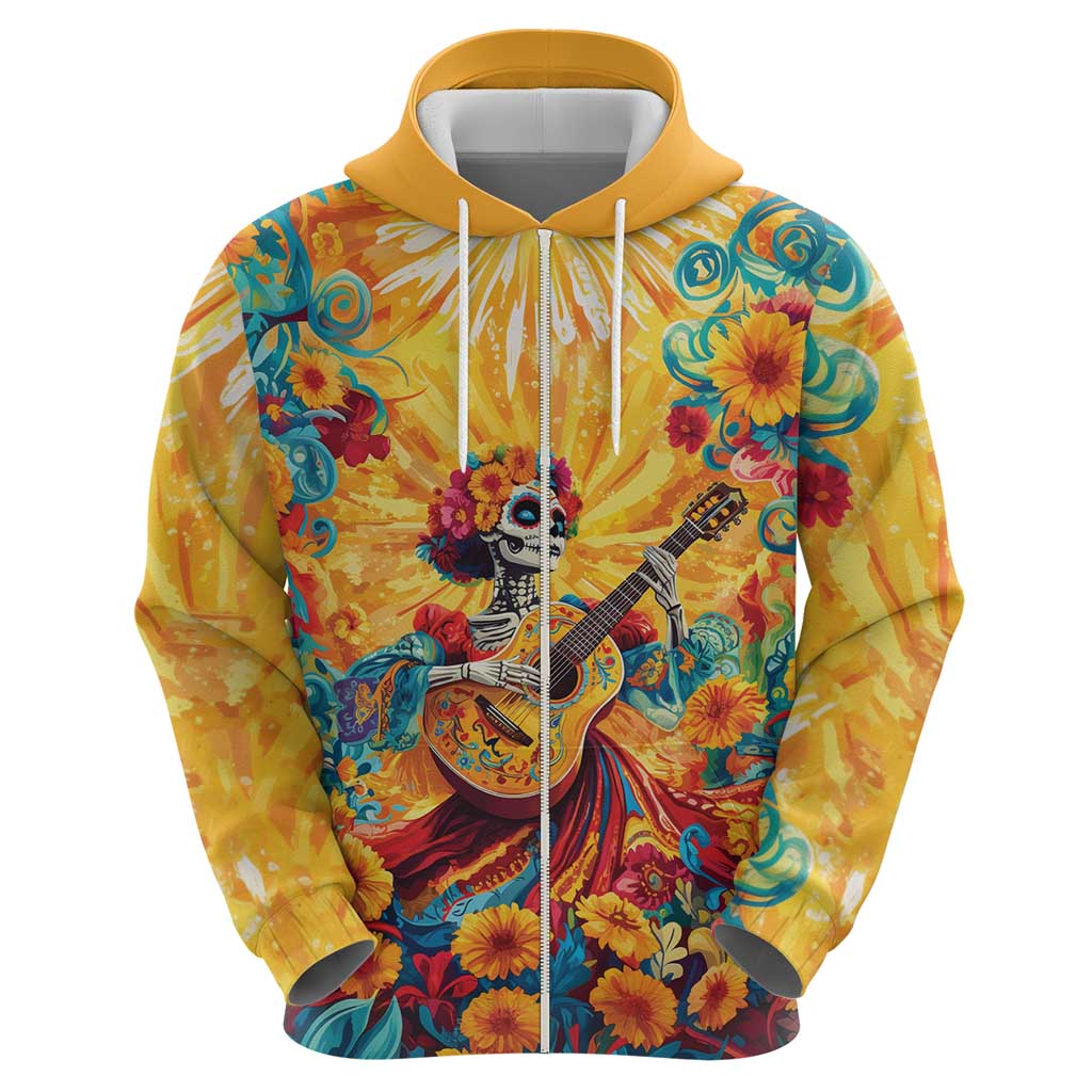 Mexico Day Of The Dead Hoodie Sugar Skull Girl With Guitar Colorful Vibes LT14