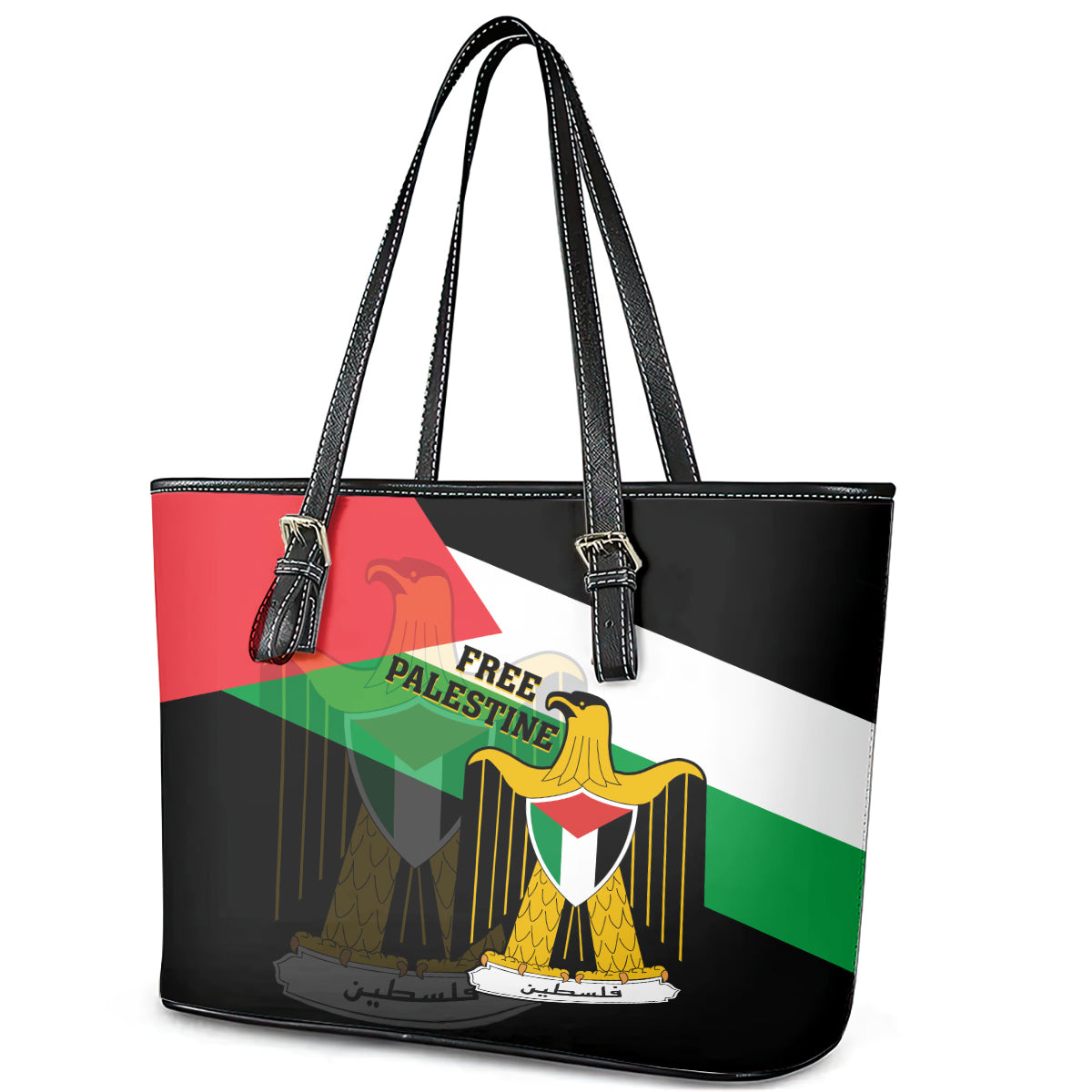Free Palestine Leather Tote Bag Coat Of Arms Mix Flag Style LT14