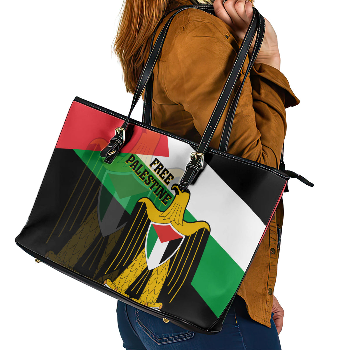 Free Palestine Leather Tote Bag Coat Of Arms Mix Flag Style LT14