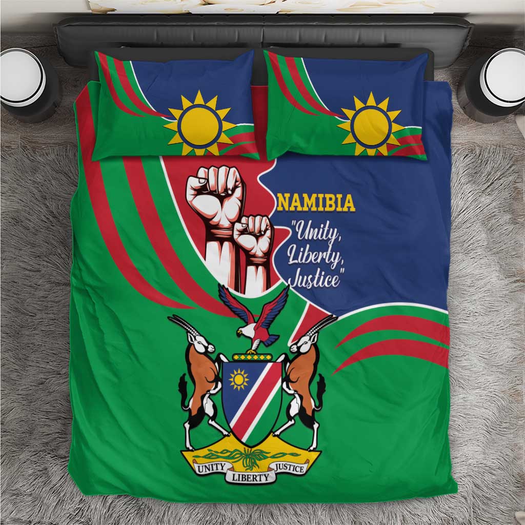 Namibia Independence Day Bedding Set Coat Of Arms Curve Style LT14