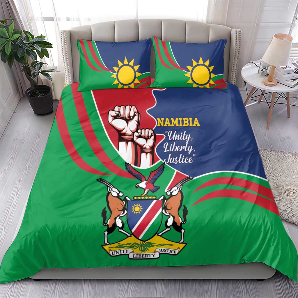 Namibia Independence Day Bedding Set Coat Of Arms Curve Style LT14