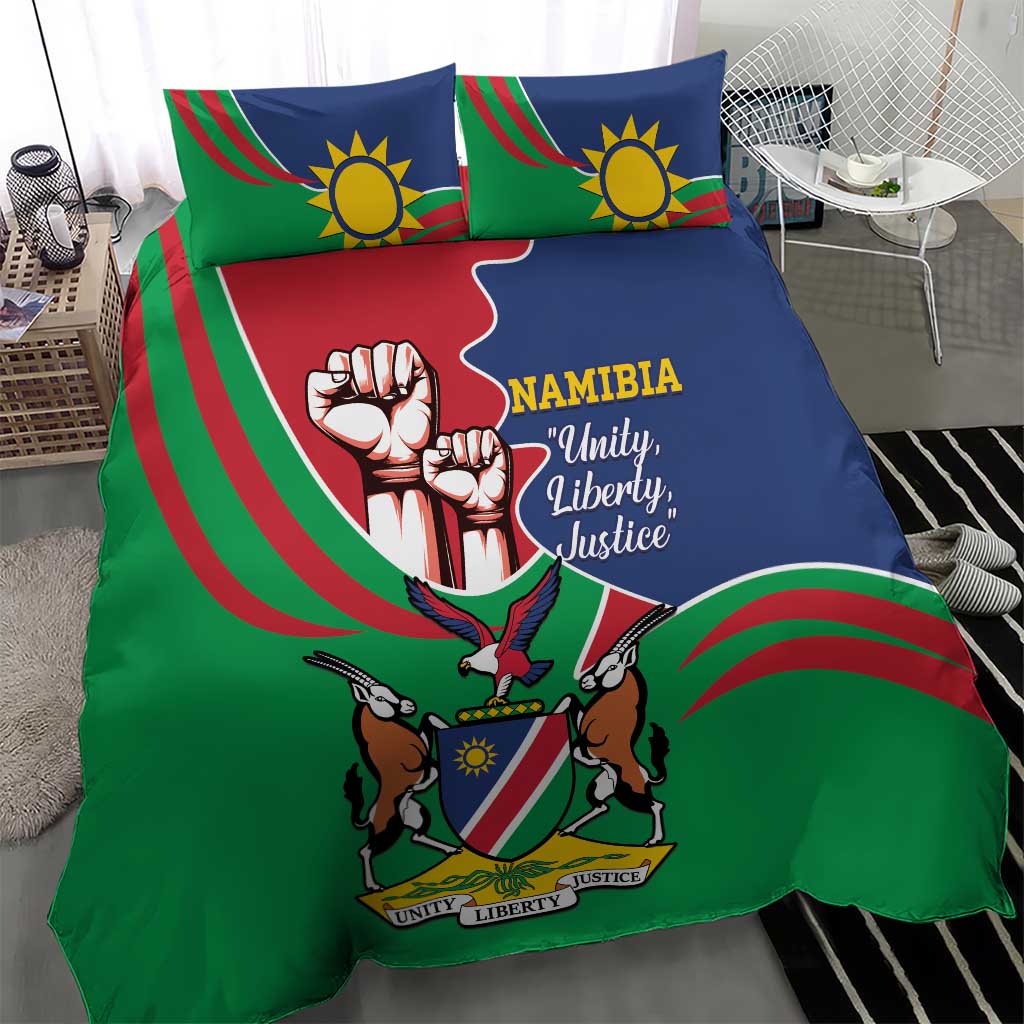Namibia Independence Day Bedding Set Coat Of Arms Curve Style LT14