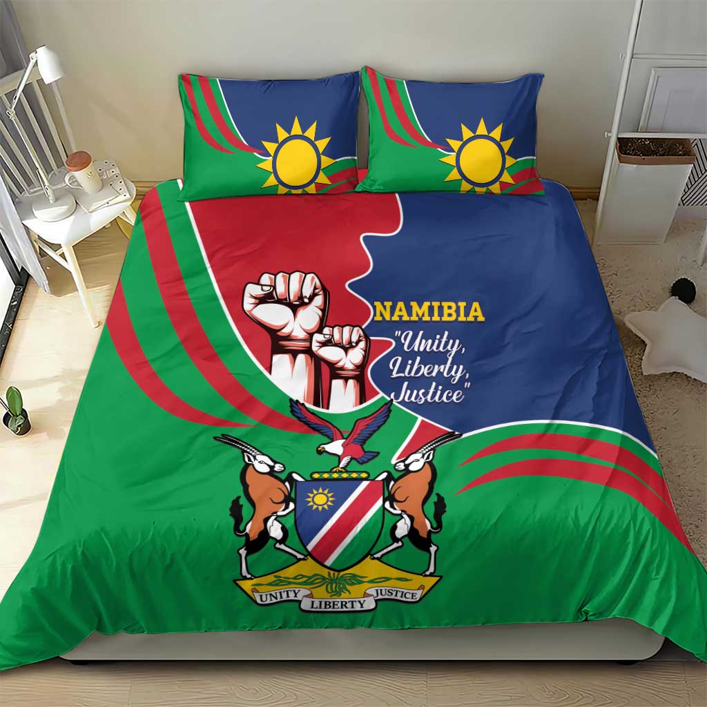 Namibia Independence Day Bedding Set Coat Of Arms Curve Style LT14