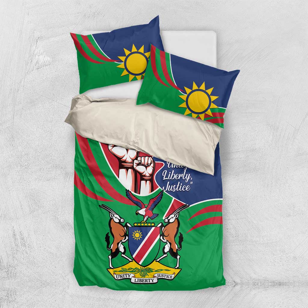 Namibia Independence Day Bedding Set Coat Of Arms Curve Style LT14