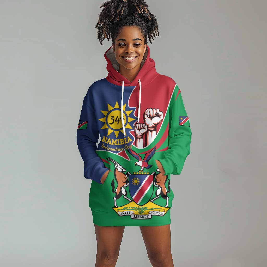 Namibia Independence Day Hoodie Dress Coat Of Arms Curve Style LT14