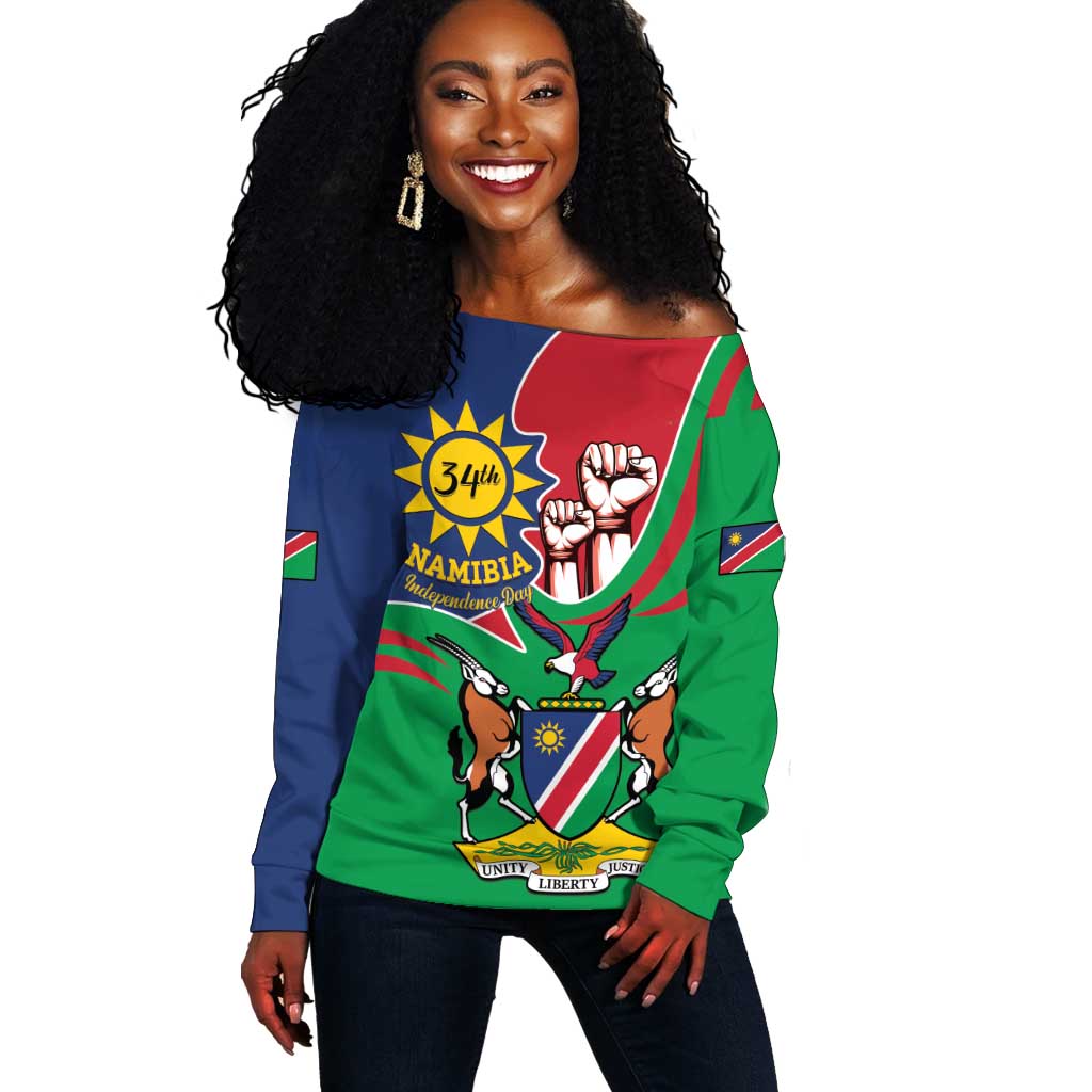 Namibia Independence Day Off Shoulder Sweater Coat Of Arms Curve Style LT14