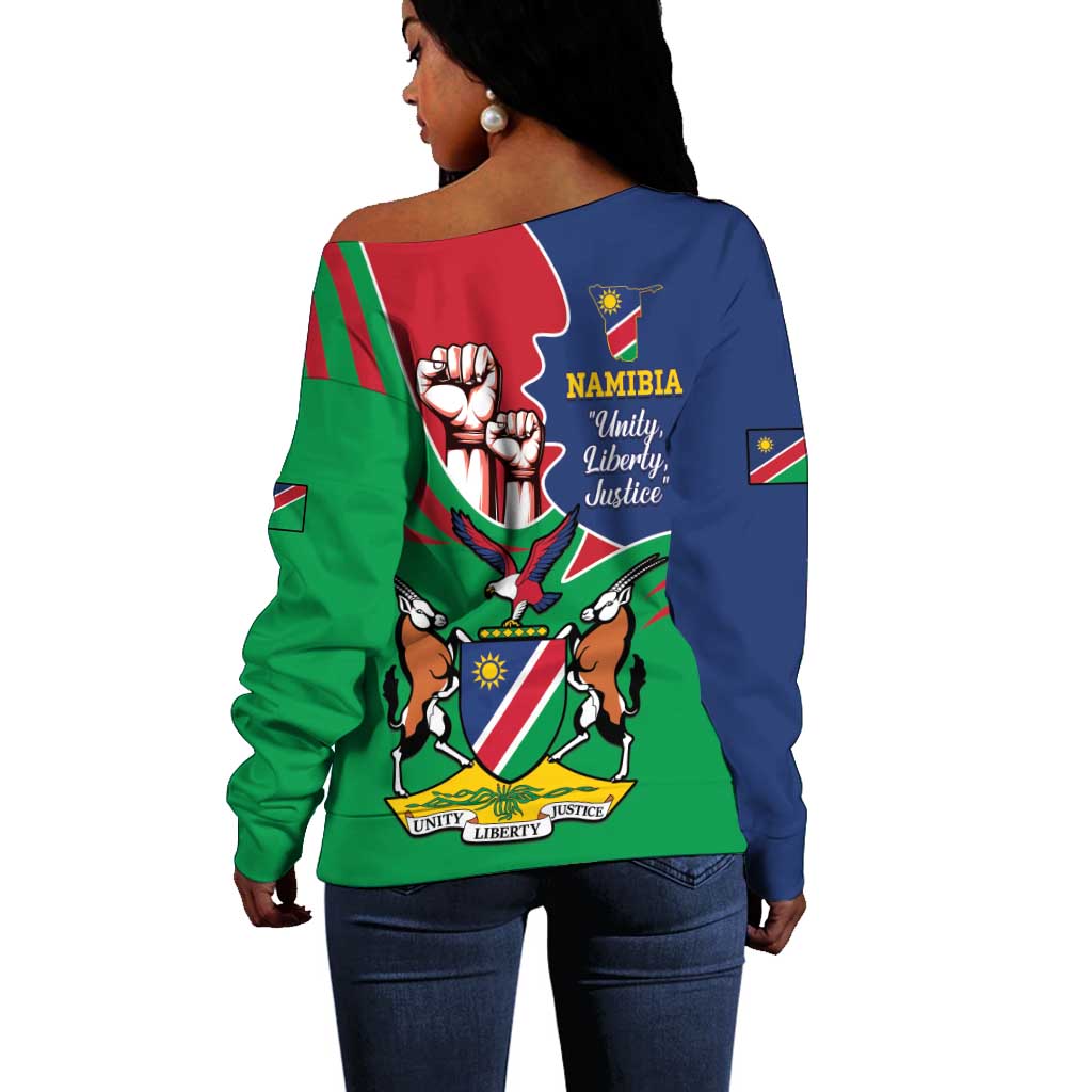Namibia Independence Day Off Shoulder Sweater Coat Of Arms Curve Style LT14