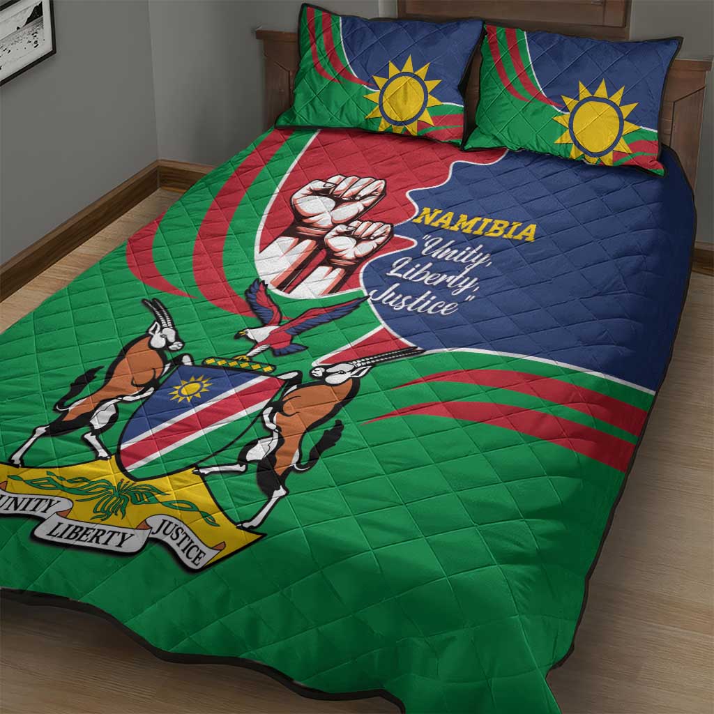 Namibia Independence Day Quilt Bed Set Coat Of Arms Curve Style LT14