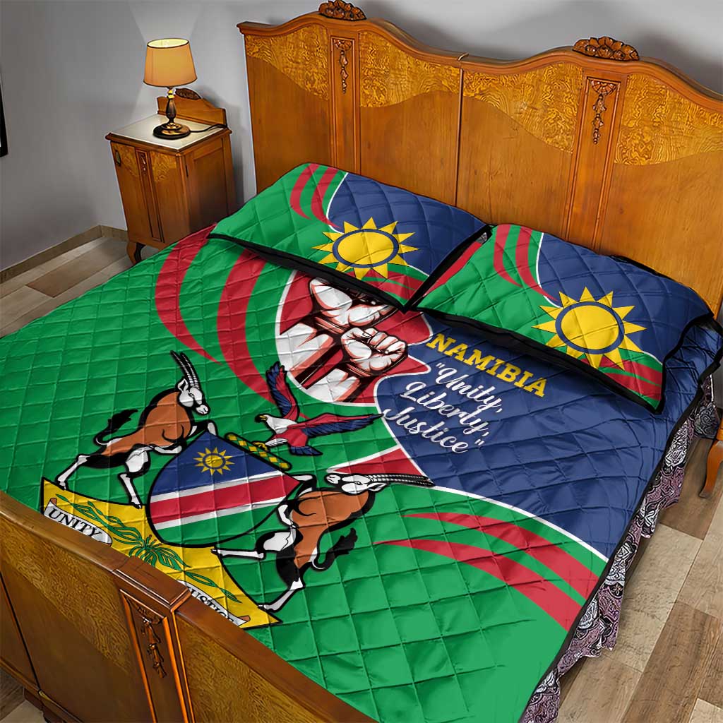 Namibia Independence Day Quilt Bed Set Coat Of Arms Curve Style LT14