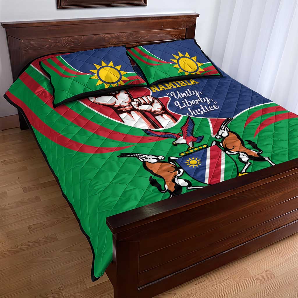 Namibia Independence Day Quilt Bed Set Coat Of Arms Curve Style LT14