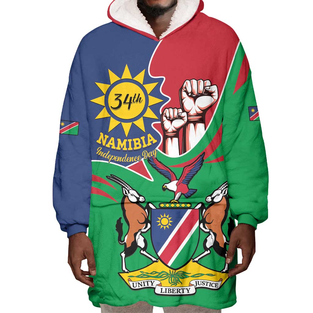 Namibia Independence Day Wearable Blanket Hoodie Coat Of Arms Curve Style LT14
