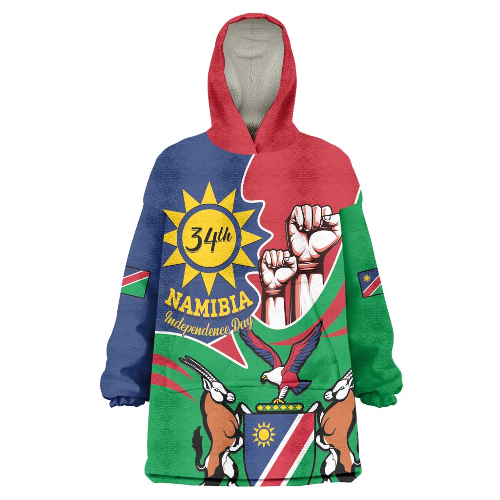 Namibia Independence Day Wearable Blanket Hoodie Coat Of Arms Curve Style LT14