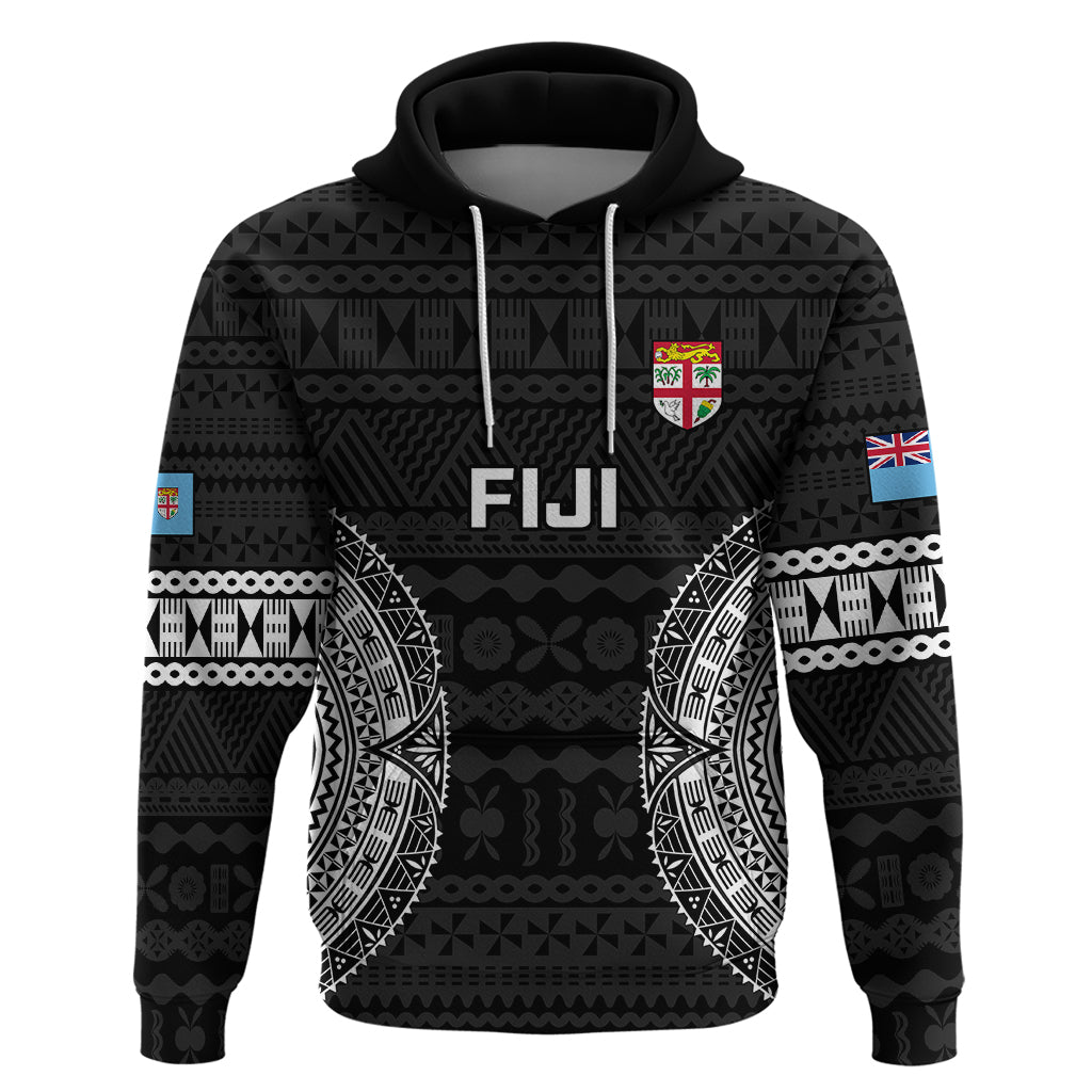 Custom Fiji Rugby Hoodie 2023 Fijian Tapa Pattern World Cup Black LT14
