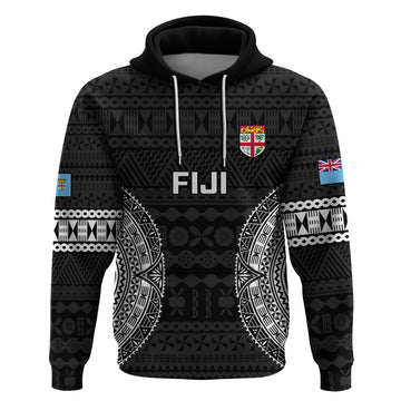 Custom Fiji Rugby Hoodie 2023 Fijian Tapa Pattern World Cup Black LT14