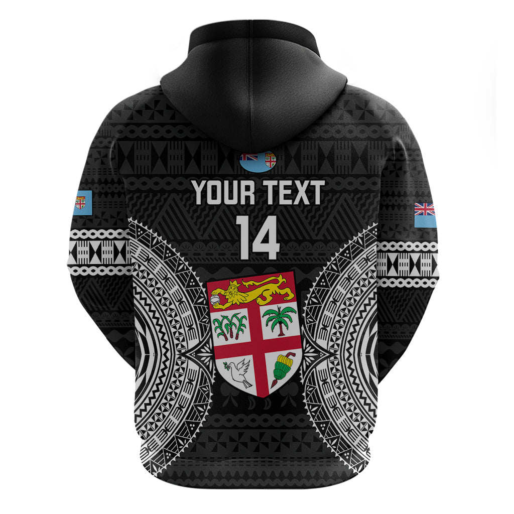 Custom Fiji Rugby Hoodie 2023 Fijian Tapa Pattern World Cup Black LT14