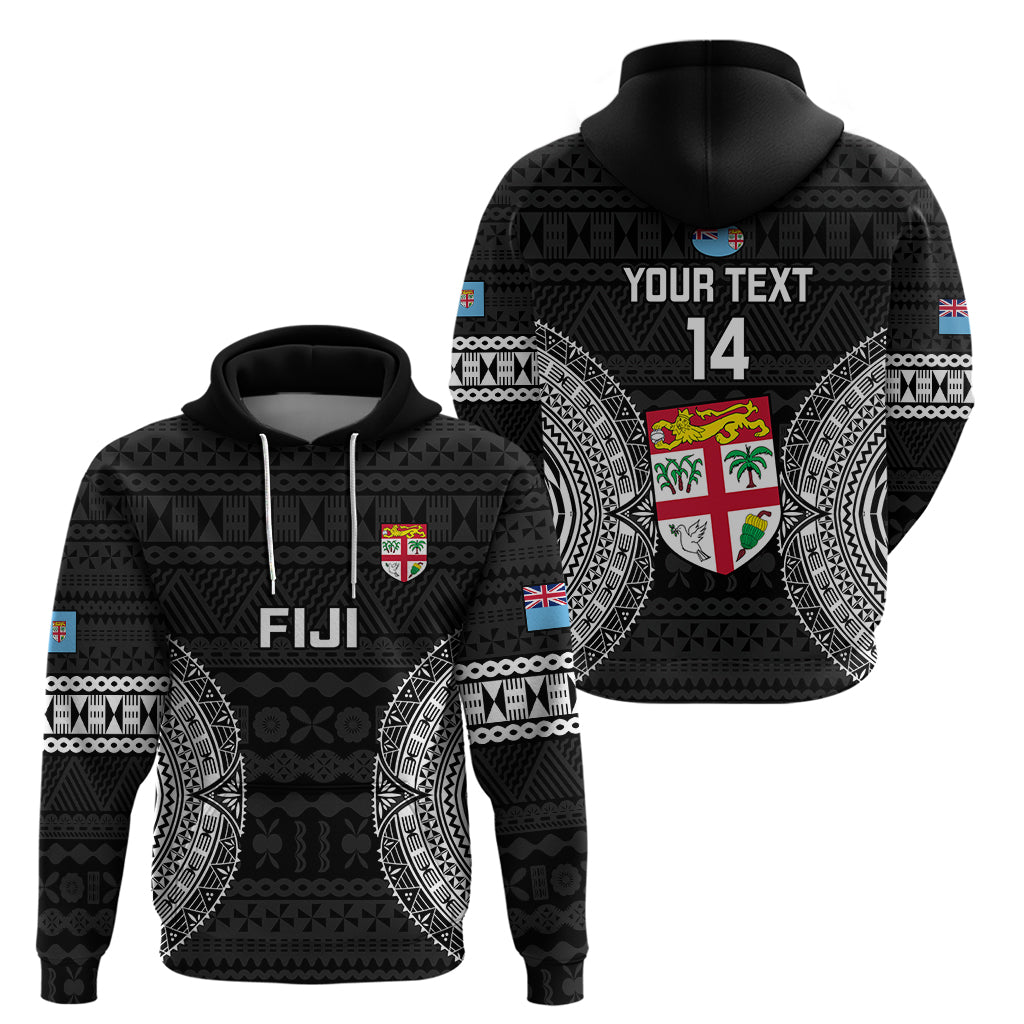 Custom Fiji Rugby Hoodie 2023 Fijian Tapa Pattern World Cup Black LT14