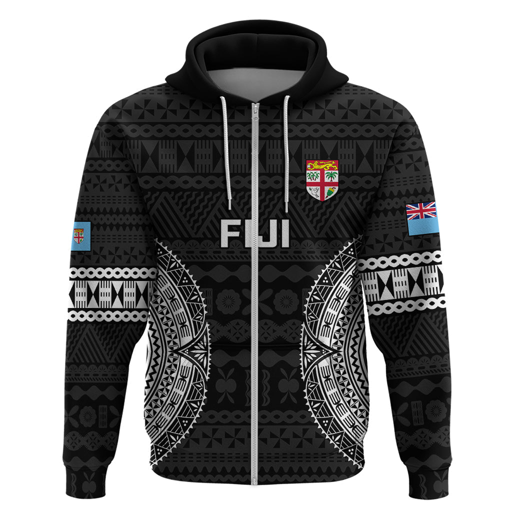 Custom Fiji Rugby Hoodie 2023 Fijian Tapa Pattern World Cup Black LT14
