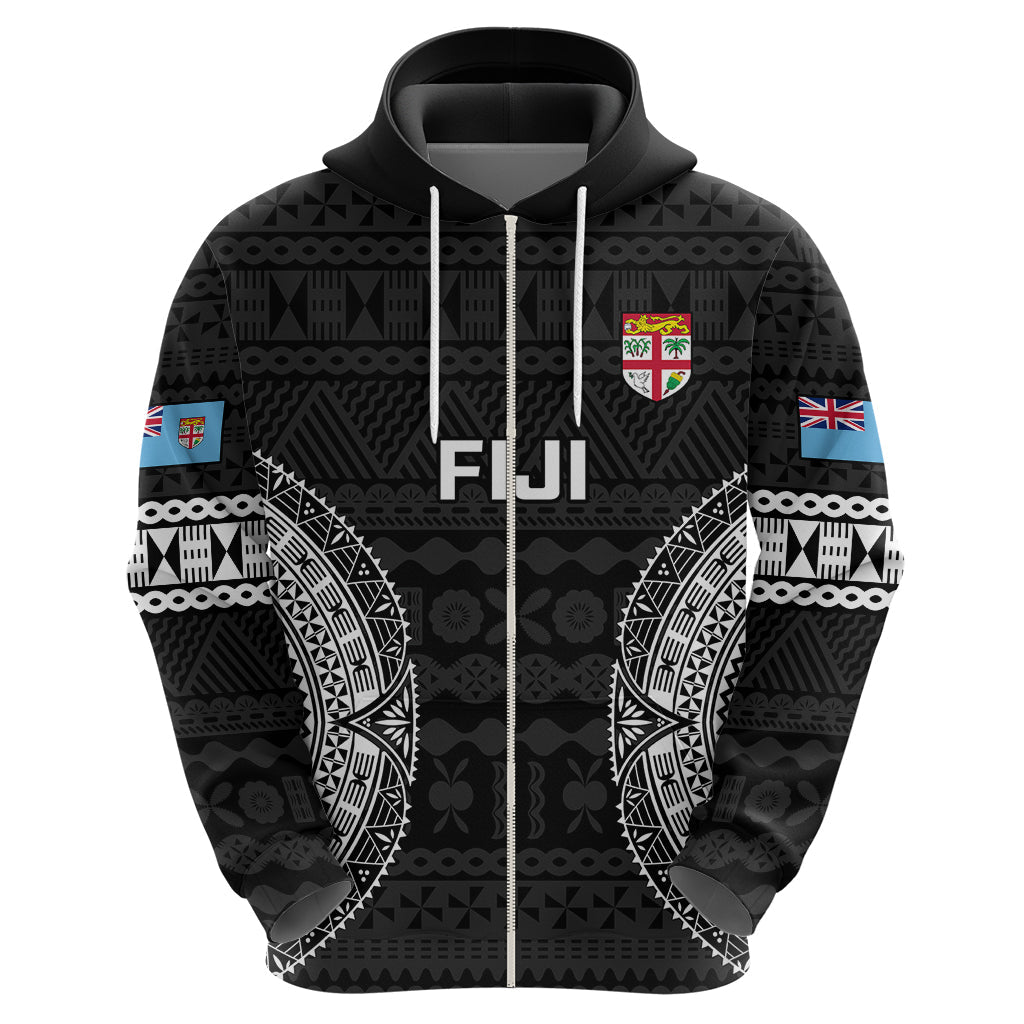 Custom Fiji Rugby Hoodie 2023 Fijian Tapa Pattern World Cup Black LT14