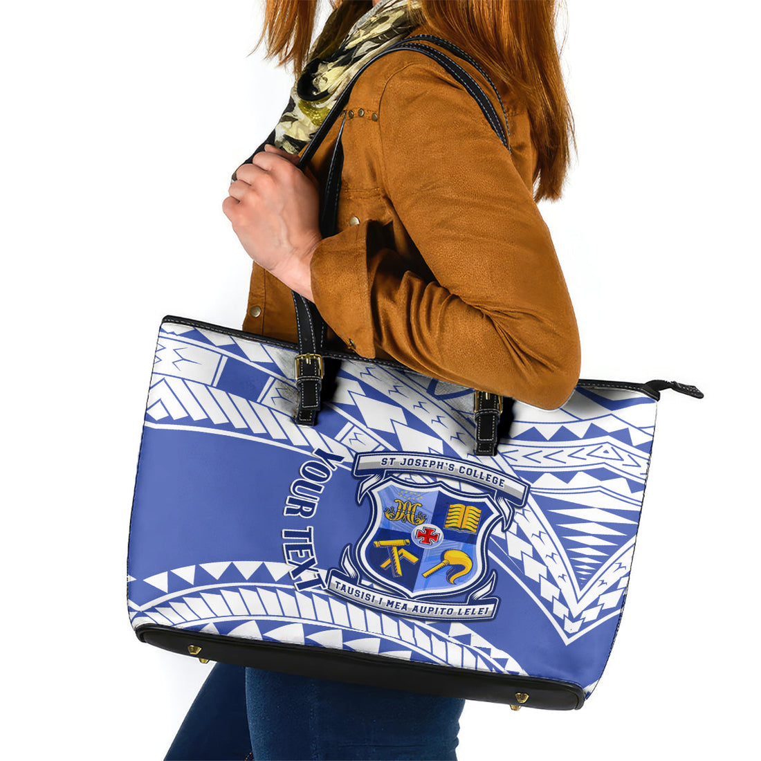 Personalised Samoa St Josephs College Leather Tote Bag Marist Brothers Samoan Pattern LT14