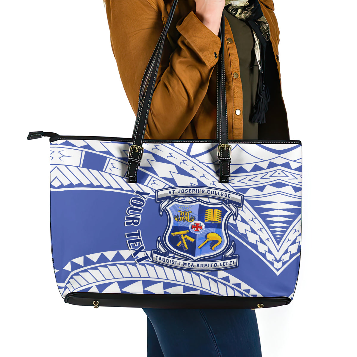 Personalised Samoa St Josephs College Leather Tote Bag Marist Brothers Samoan Pattern LT14