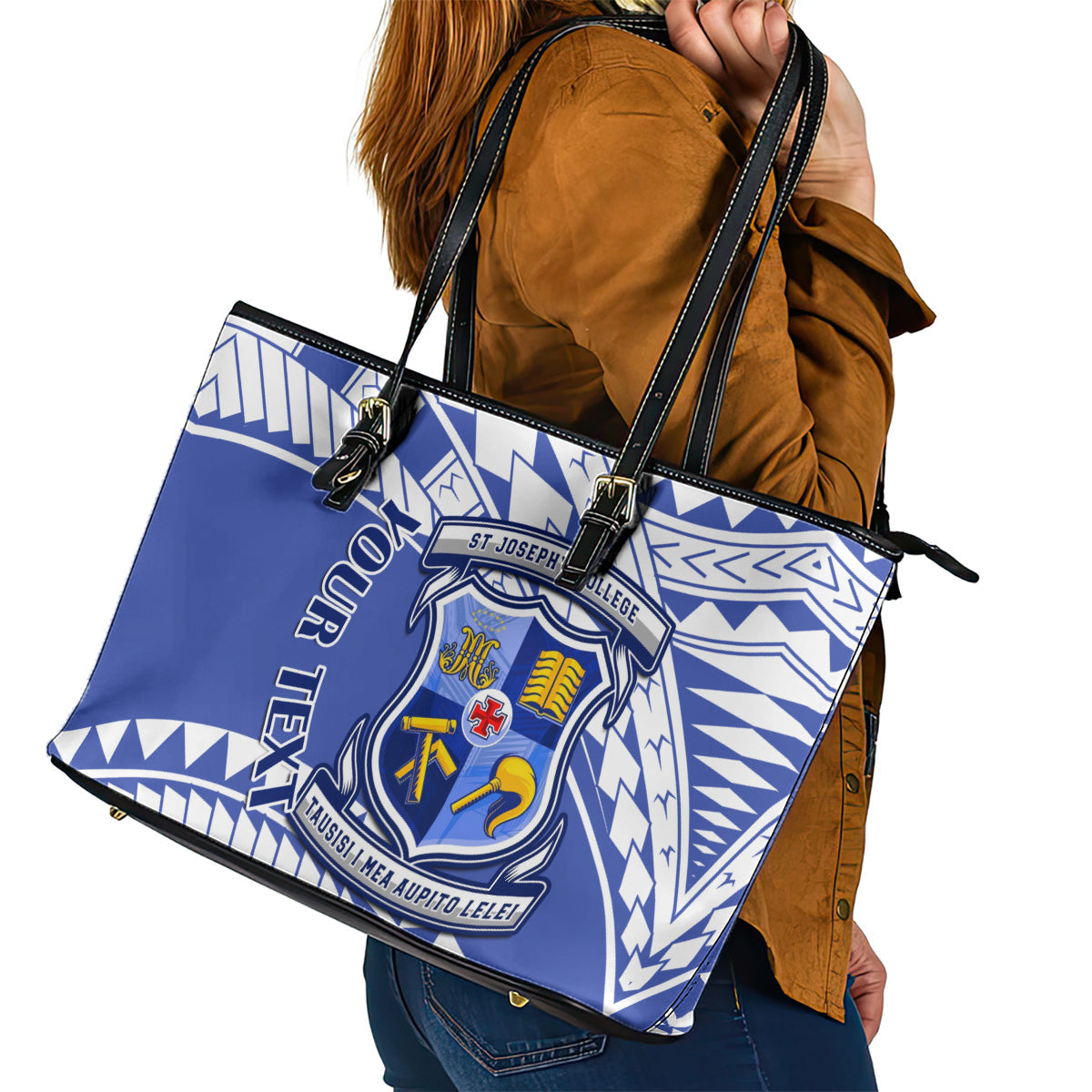 Personalised Samoa St Josephs College Leather Tote Bag Marist Brothers Samoan Pattern LT14