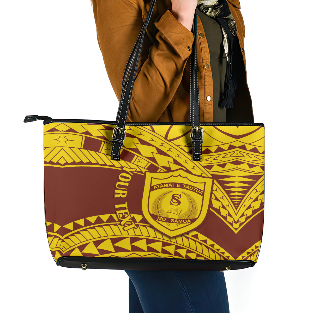 Personalised Samoa College Leather Tote Bag Samoan Pattern LT14