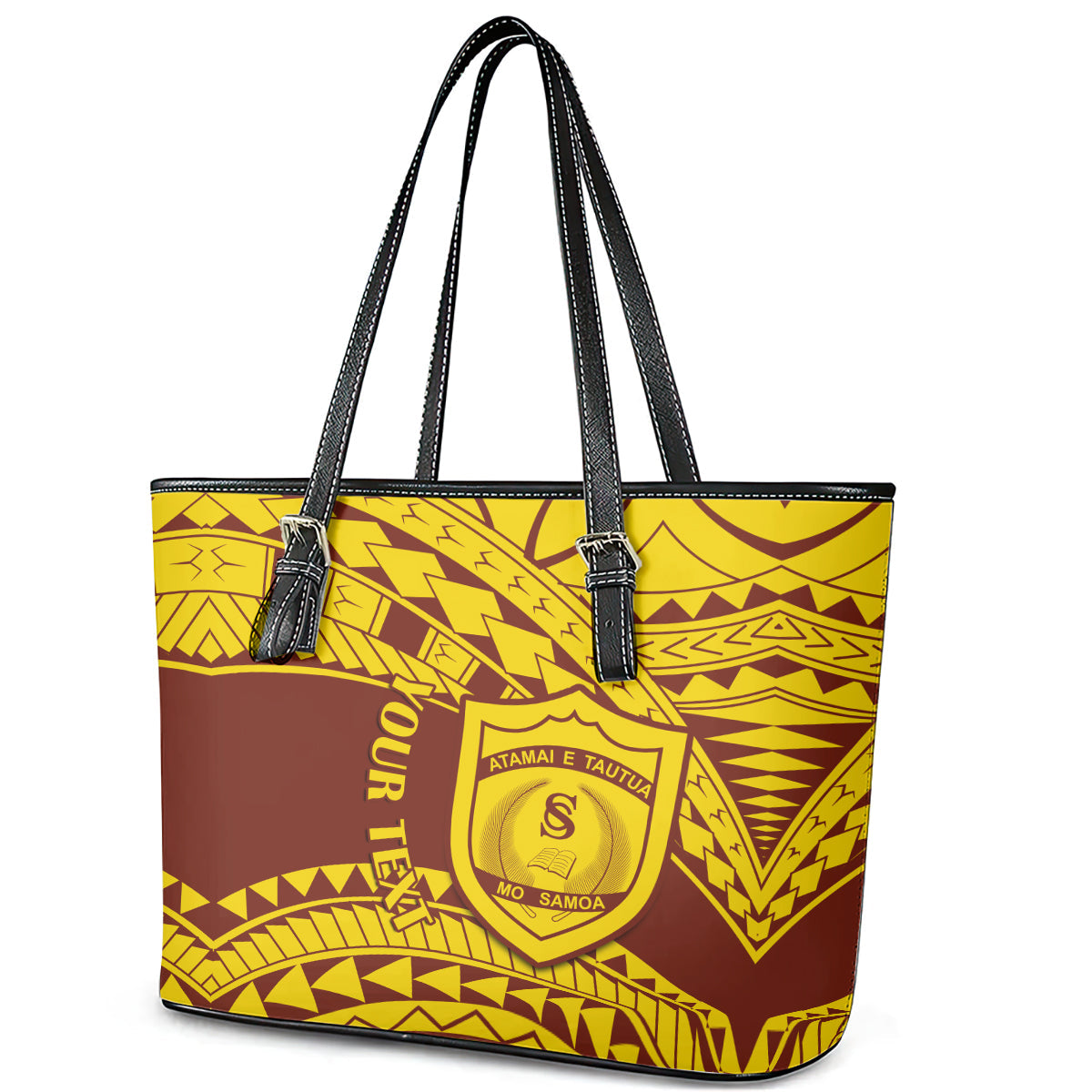 Personalised Samoa College Leather Tote Bag Samoan Pattern LT14