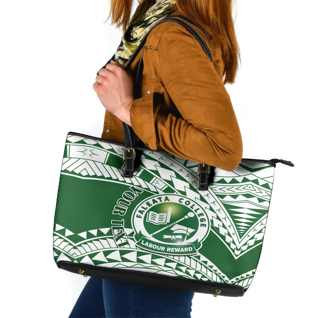 Personalised Samoa Faleata College Leather Tote Bag Samoan Pattern LT14