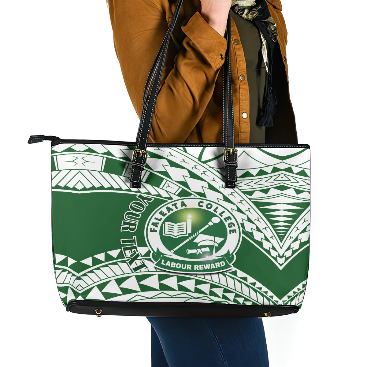 Personalised Samoa Faleata College Leather Tote Bag Samoan Pattern LT14