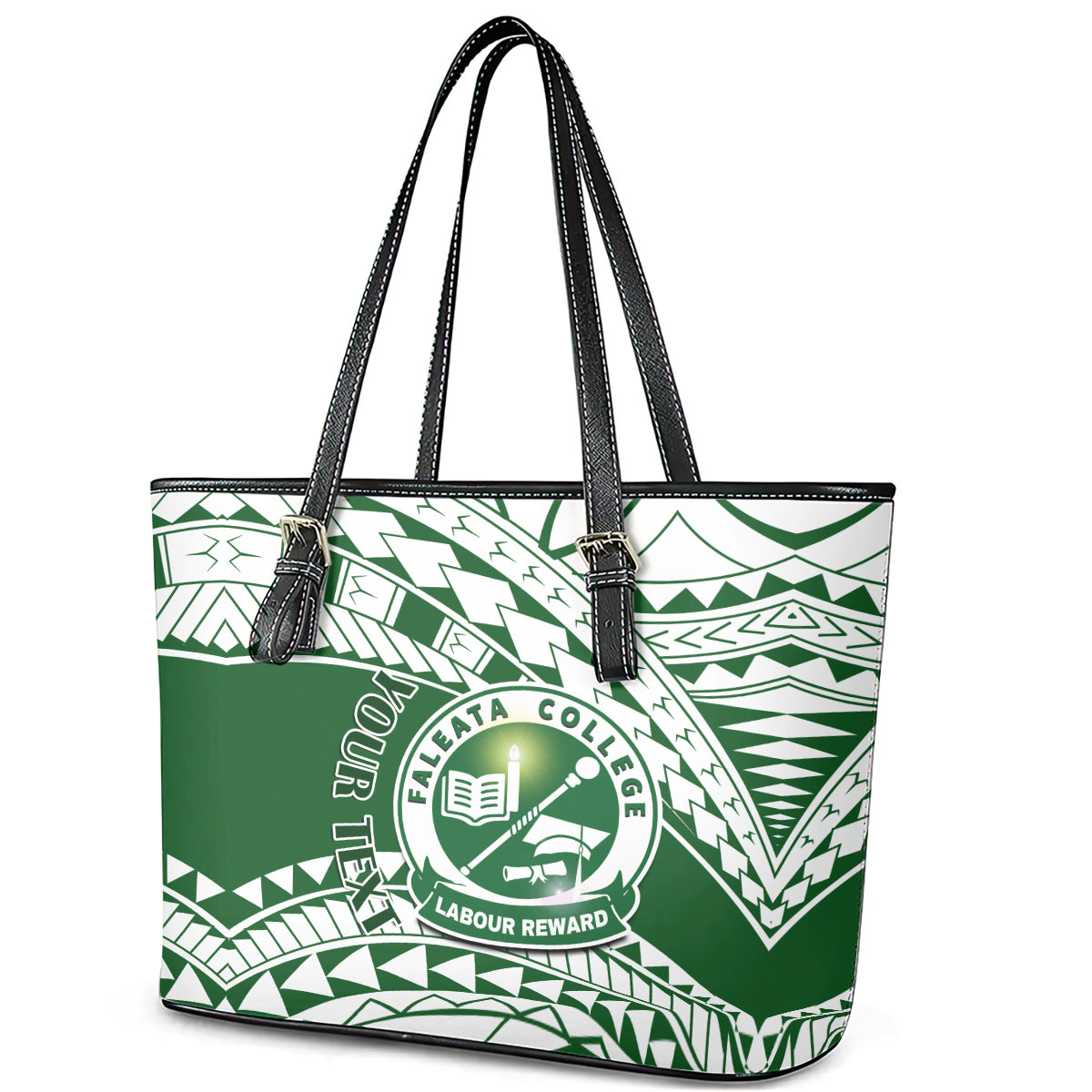 Personalised Samoa Faleata College Leather Tote Bag Samoan Pattern LT14