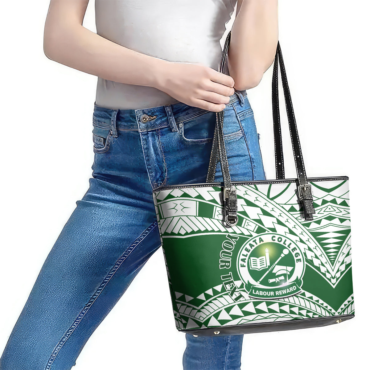 Personalised Samoa Faleata College Leather Tote Bag Samoan Pattern LT14