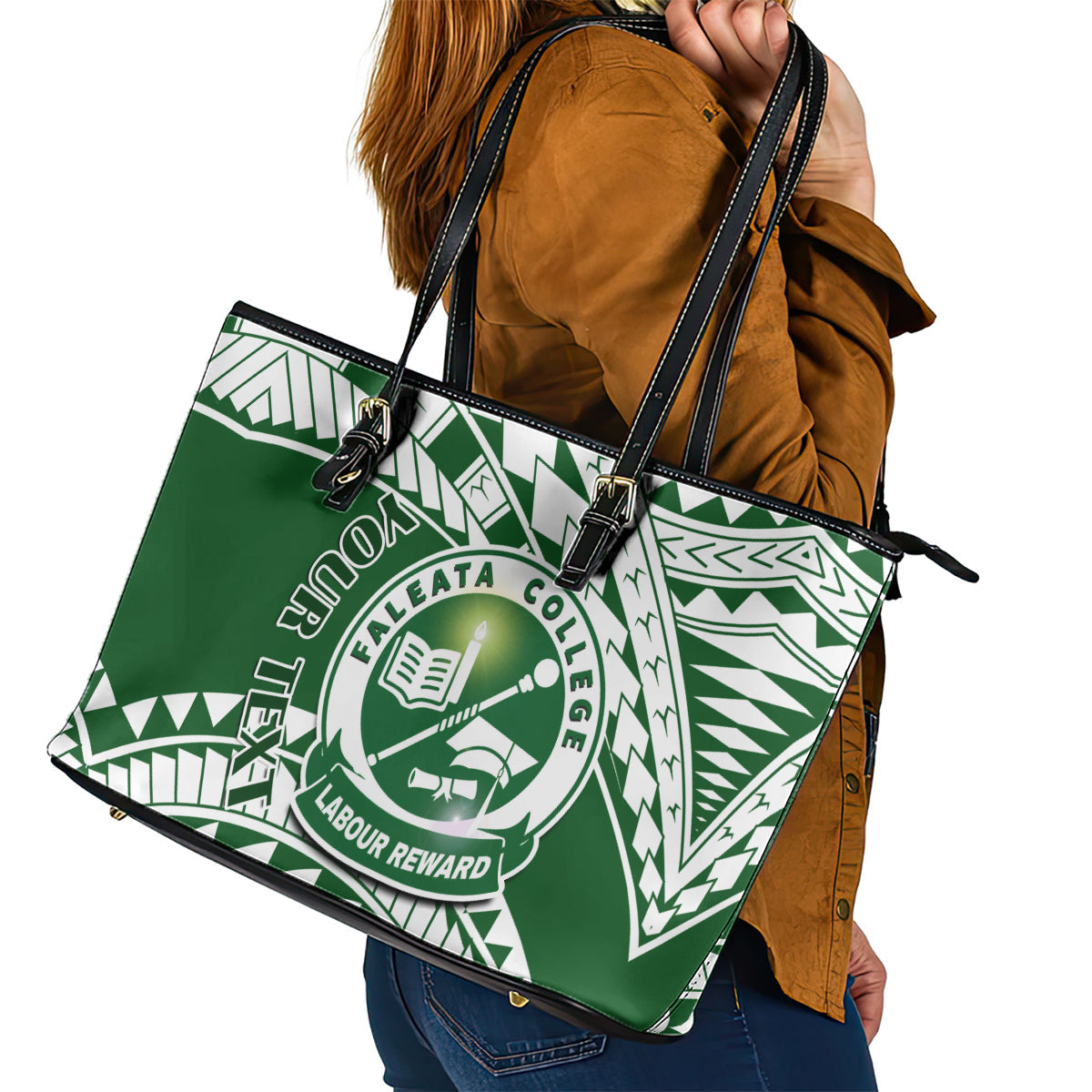 Personalised Samoa Faleata College Leather Tote Bag Samoan Pattern LT14