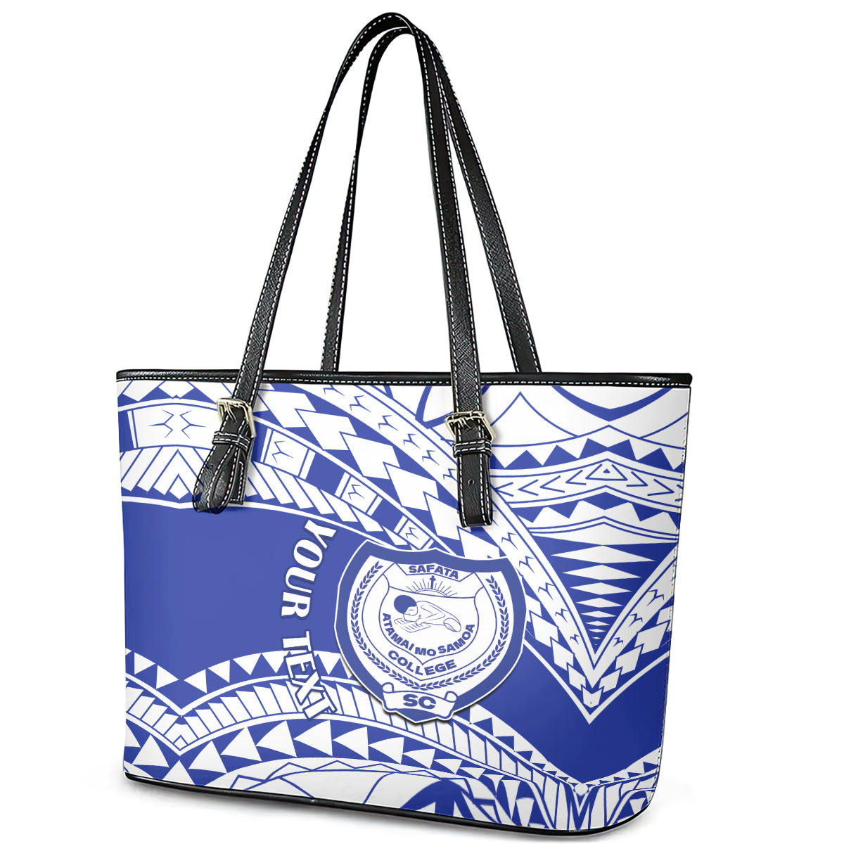 Personalised Samoa Safata College Leather Tote Bag Samoan Pattern LT14