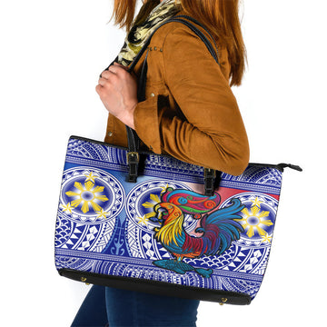 Personalised Philippines Leather Tote Bag Filipino Sarimanok With Polynesian Tattoo LT14
