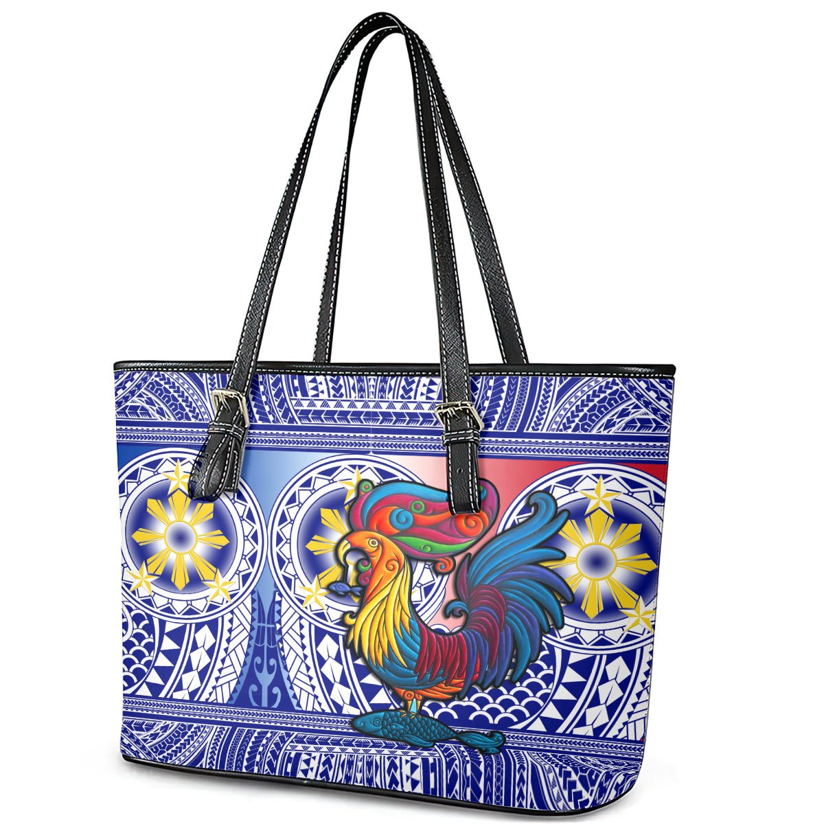 Personalised Philippines Leather Tote Bag Filipino Sarimanok With Polynesian Tattoo LT14