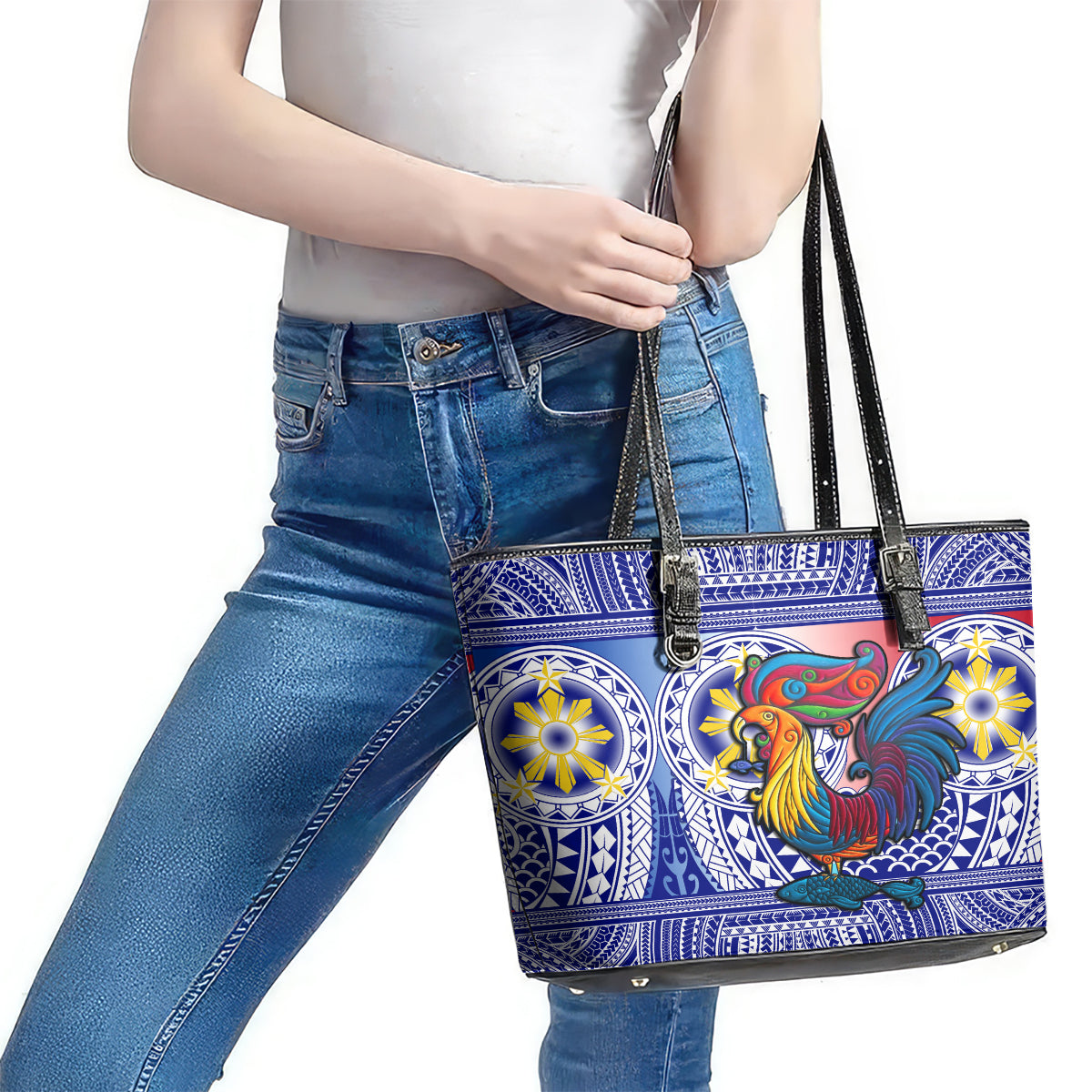 Personalised Philippines Leather Tote Bag Filipino Sarimanok With Polynesian Tattoo LT14