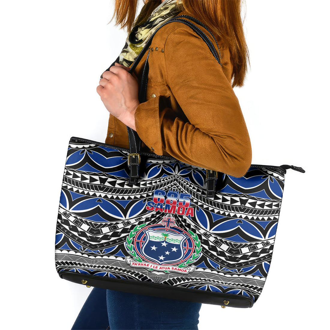 Samoa 685 Leather Tote Bag Samoan Coat Of Arms Simple Style LT14