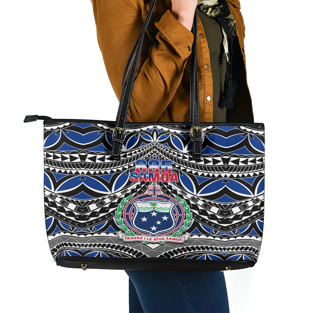 Samoa 685 Leather Tote Bag Samoan Coat Of Arms Simple Style LT14