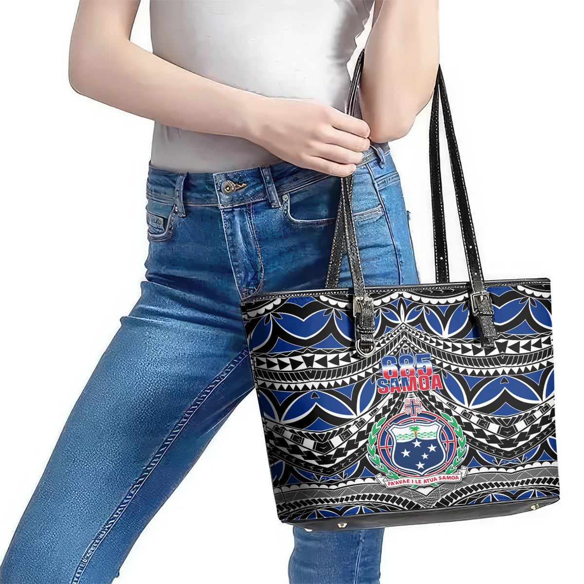 Samoa 685 Leather Tote Bag Samoan Coat Of Arms Simple Style LT14