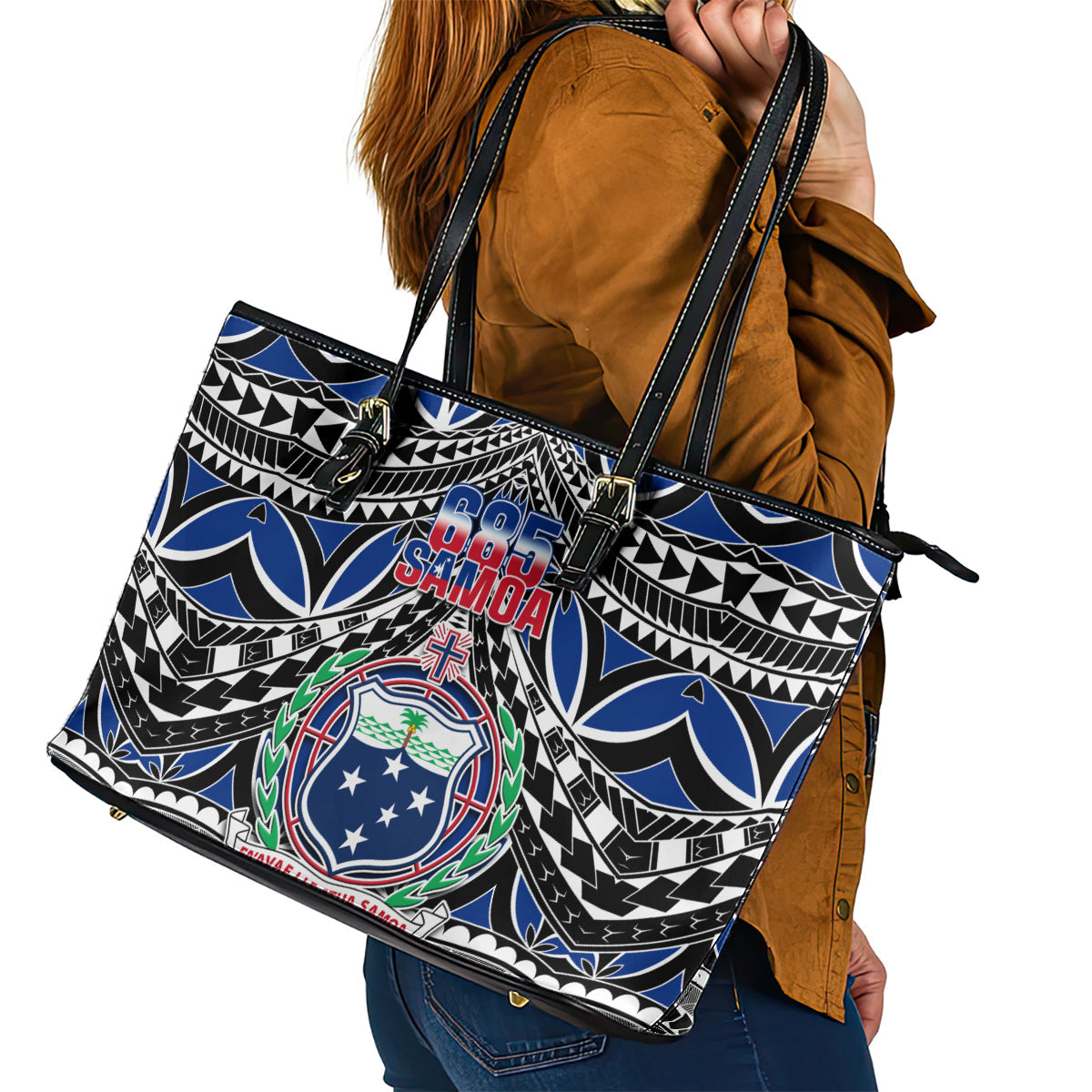 Samoa 685 Leather Tote Bag Samoan Coat Of Arms Simple Style LT14